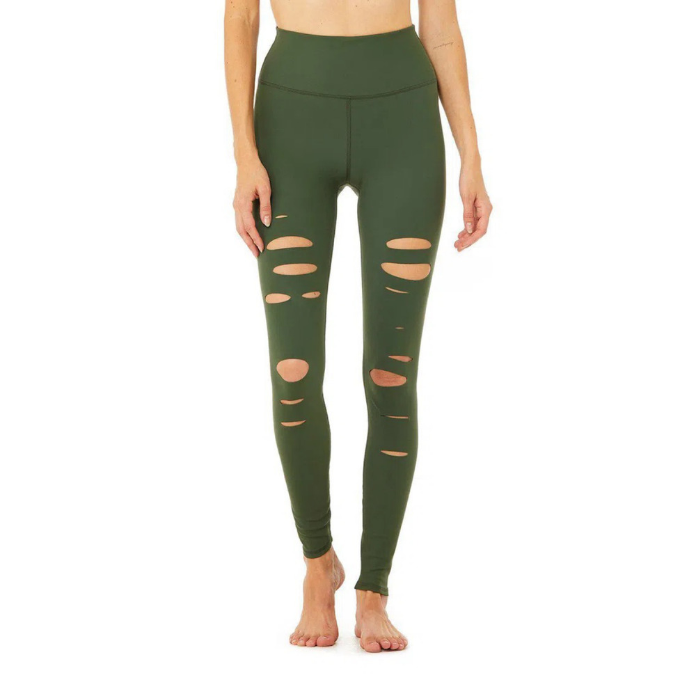 Alo Yoga Hunter Green Warrior Rip High Waist Legging Size S - Picture 4 of 15